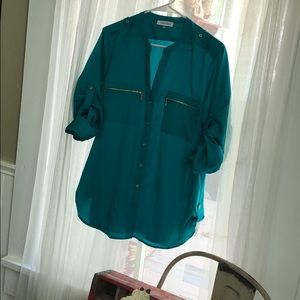 Calvin Klein teal poly blouse L